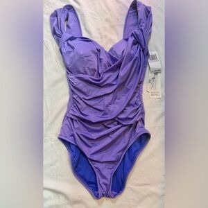 Badgley Mischka One Piece Swimsuit Bathing Suit Draped Ruched Slimming Sz 6 NWT